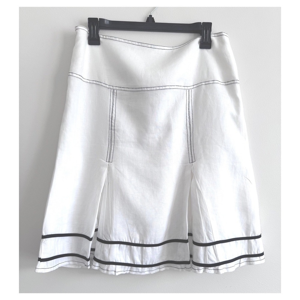 Y2K 100% Linen Skirt White Black Size 8 Career Chic Susan Bristol